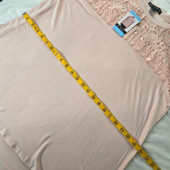 🎄 Adrianna Papell NWT lace details short sleeve top Large blush pink - Picture 12 of 17